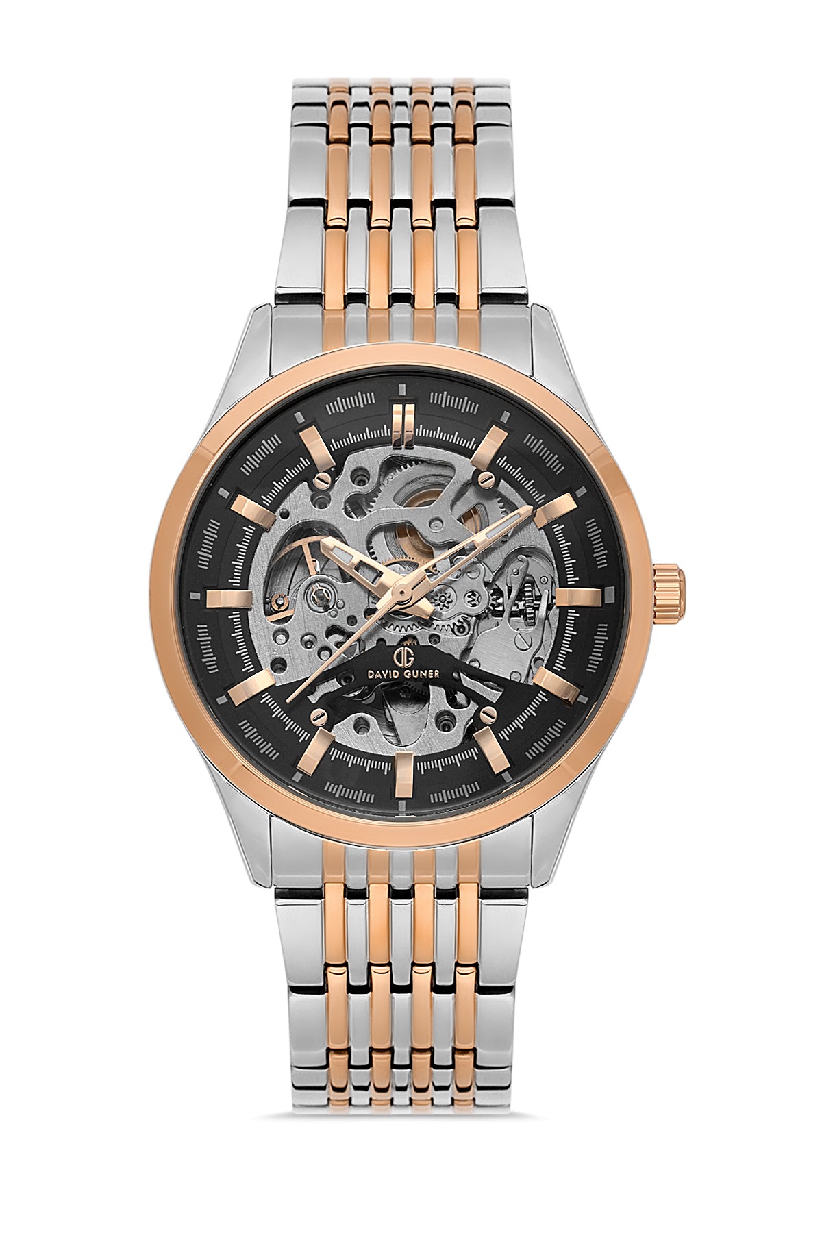 DAVID GUNER Black Dial Rose Silver Plating Automatic Function Men's Watch