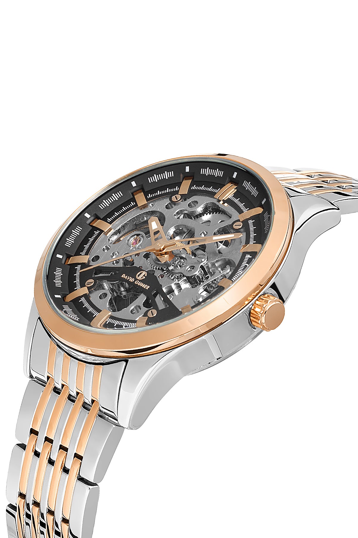 DAVID GUNER Siyah Kadranlı Rose Gümüş Kaplamalı Otomatik Fonksiyonlu Erkek Kol Saati - DG-8505GA-E2