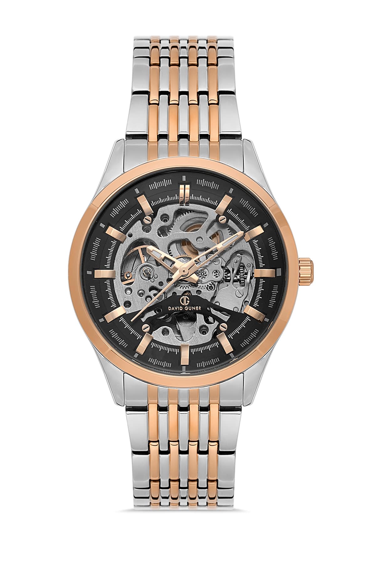 DAVID GUNER Black Dial Rose Silver Plating Automatic Function Men's Watch