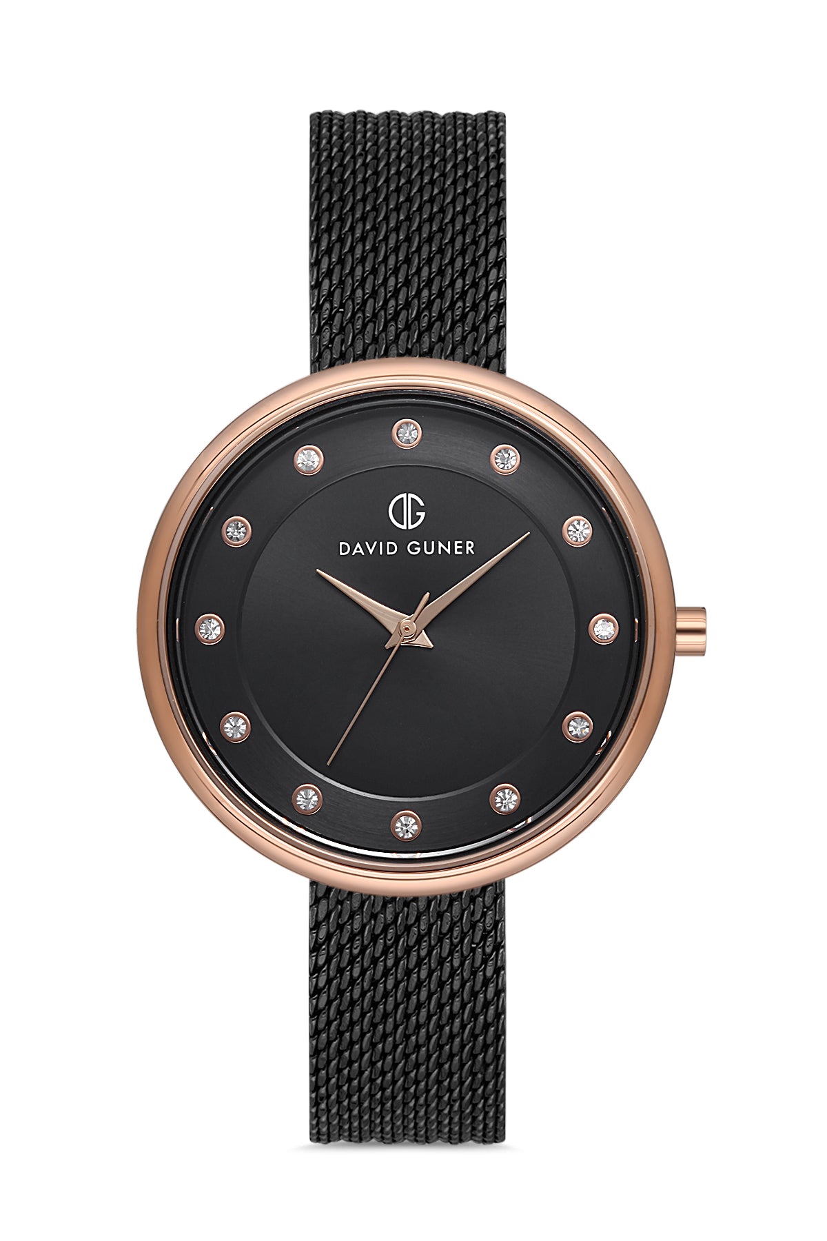 DAVID GUNER Siyah Kadranlı Rose Kaplamalı Hasır Kordonlu Kadın Kol Saati - DG-8133LC-R2