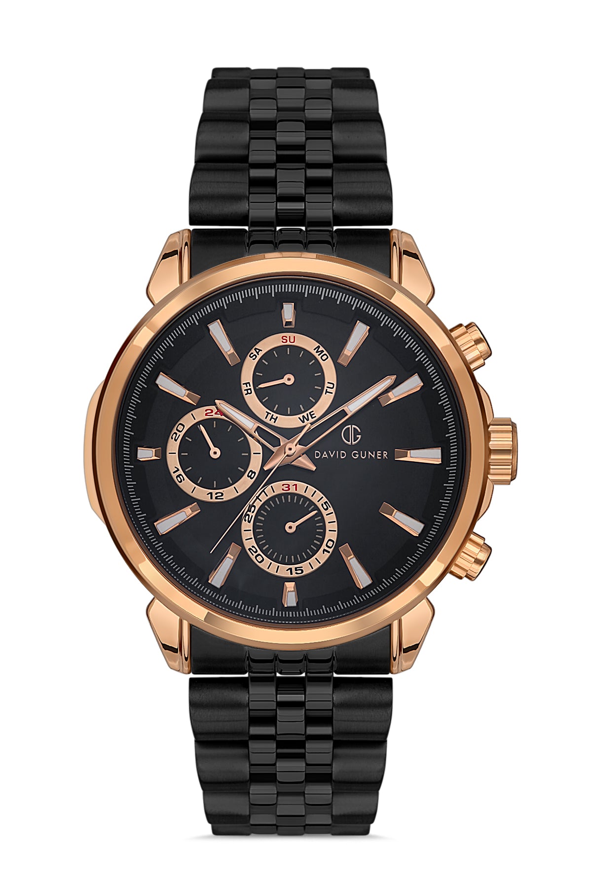DAVID GUNER Siyah Kadranlı Rose Paslanmaz Masif Çelik Erkek Kol Saati - DG-8401GA-R2