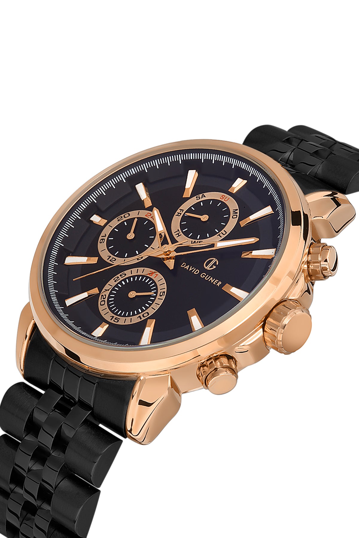 DAVID GUNER Siyah Kadranlı Rose Paslanmaz Masif Çelik Erkek Kol Saati - DG-8401GA-R2