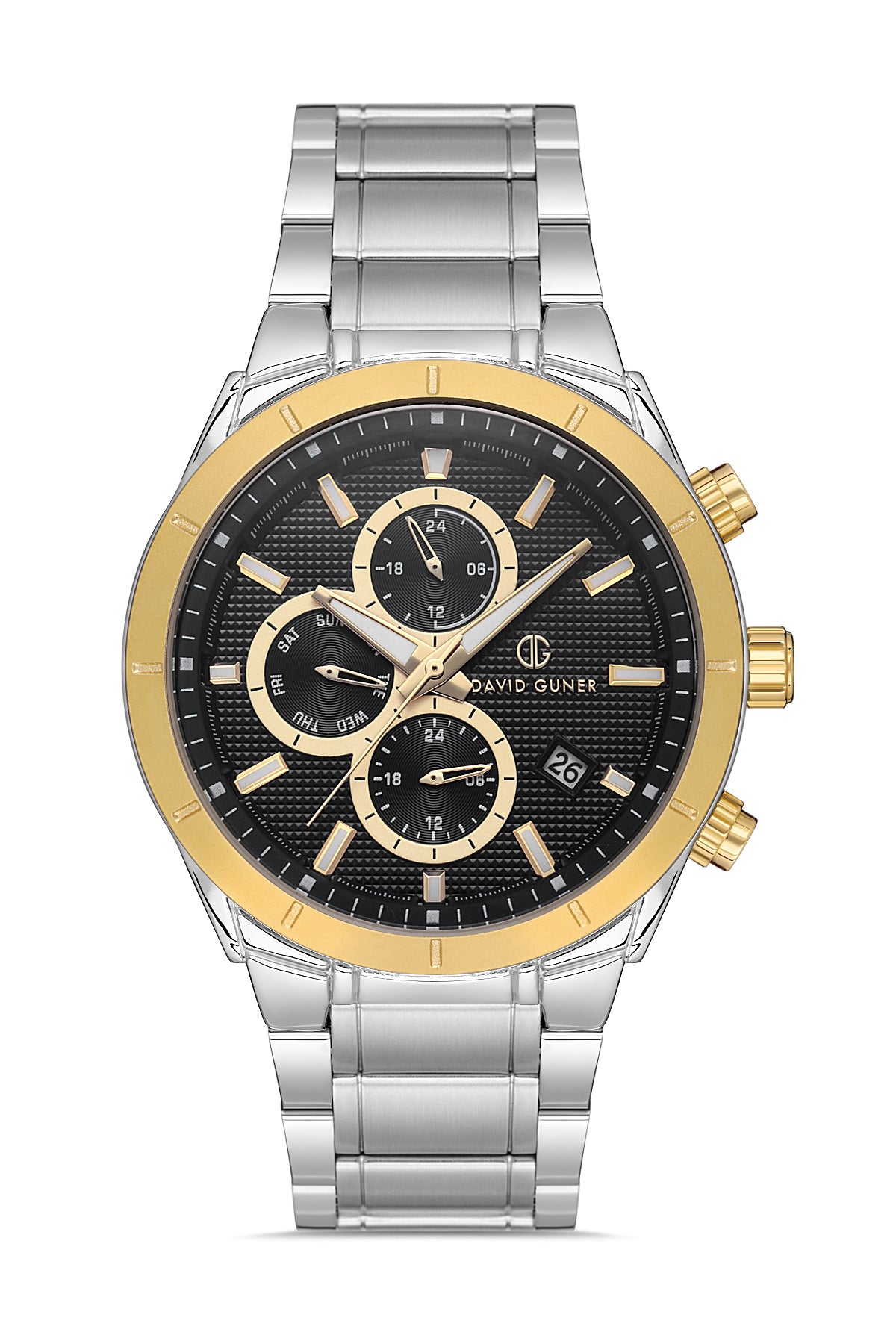 DAVID GUNER Siyah Kadranlı Sarı-Beyaz Kaplamalı Erkek Kol Saati - DG-8645GA-D2