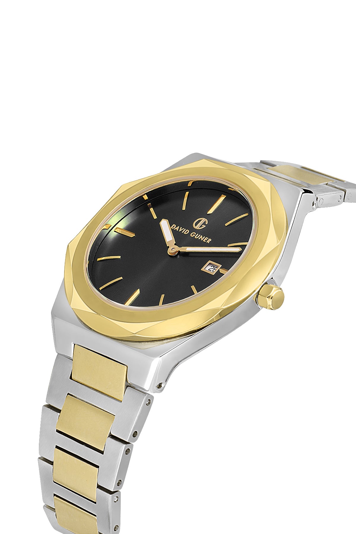 DAVID GUNER Siyah Kadranlı Sarı-Gümüş Kaplamalı Multi Fonksiyonlu Paslanmaz Çelik Erkek Kol Saati - DG-8620GA-D2