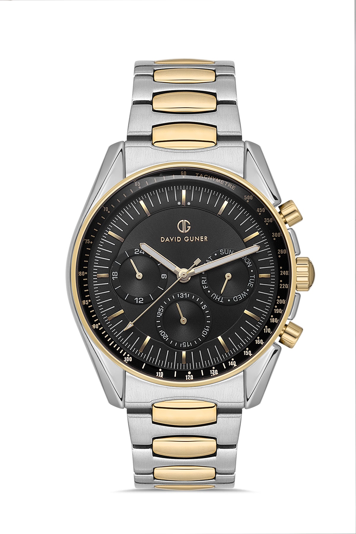 DAVID GUNER Siyah Kadranlı Sarı Gümüş Kaplamalı Multifonksiyonlu Erkek Kol Saati - DG-8670GA-D2