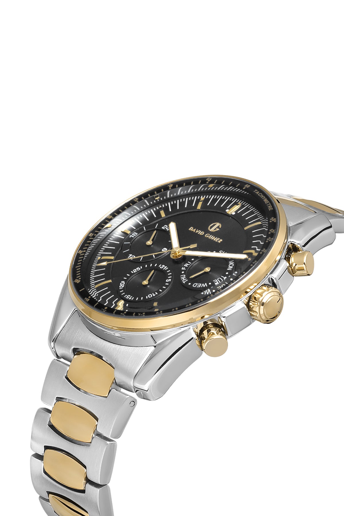 DAVID GUNER Siyah Kadranlı Sarı Gümüş Kaplamalı Multifonksiyonlu Erkek Kol Saati - DG-8670GA-D2