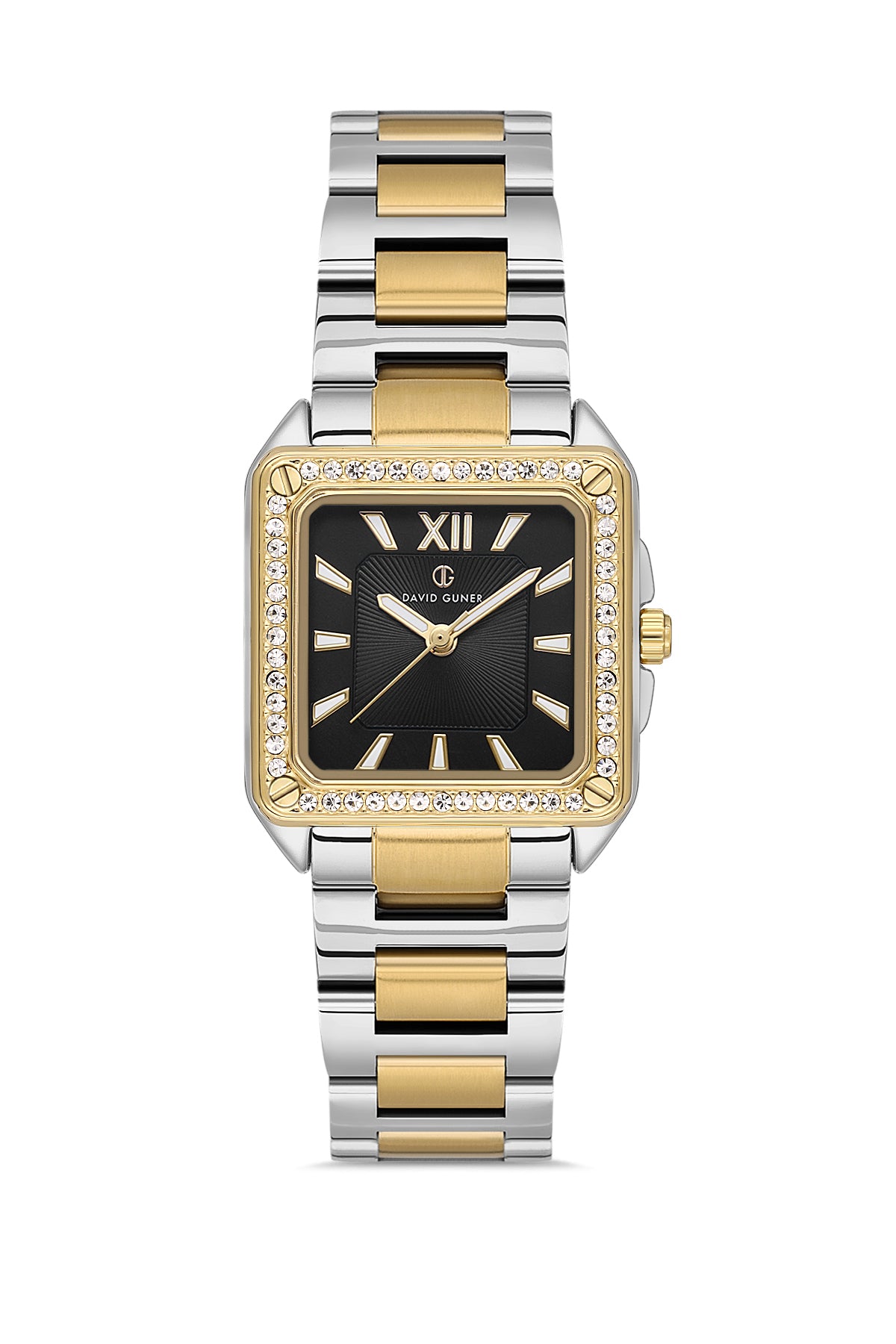 DAVID GUNER Siyah Kadranlı Sarı Gümüş Kaplamalı Taşlı Kadın Kol Saati - DG-8669LA-D2