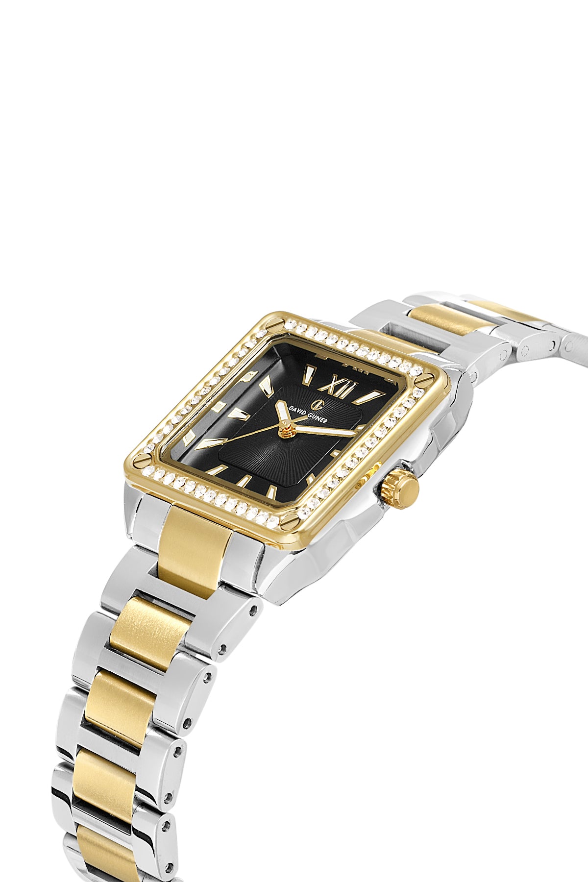 DAVID GUNER Siyah Kadranlı Sarı Gümüş Kaplamalı Taşlı Kadın Kol Saati - DG-8669LA-D2