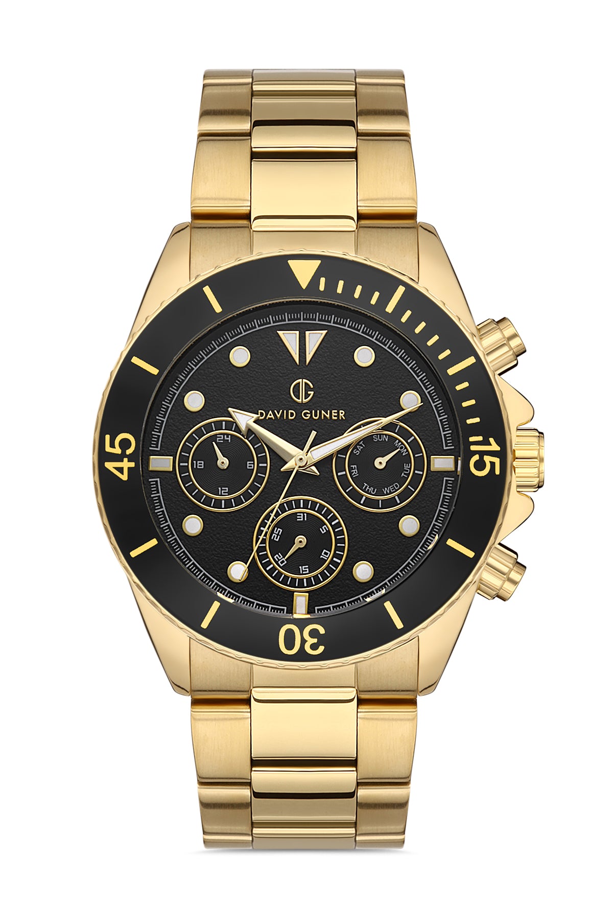 DAVID GUNER Siyah Kadranlı Sarı Kaplamalı Erkek Kol Saati - DG-8252GA-B2