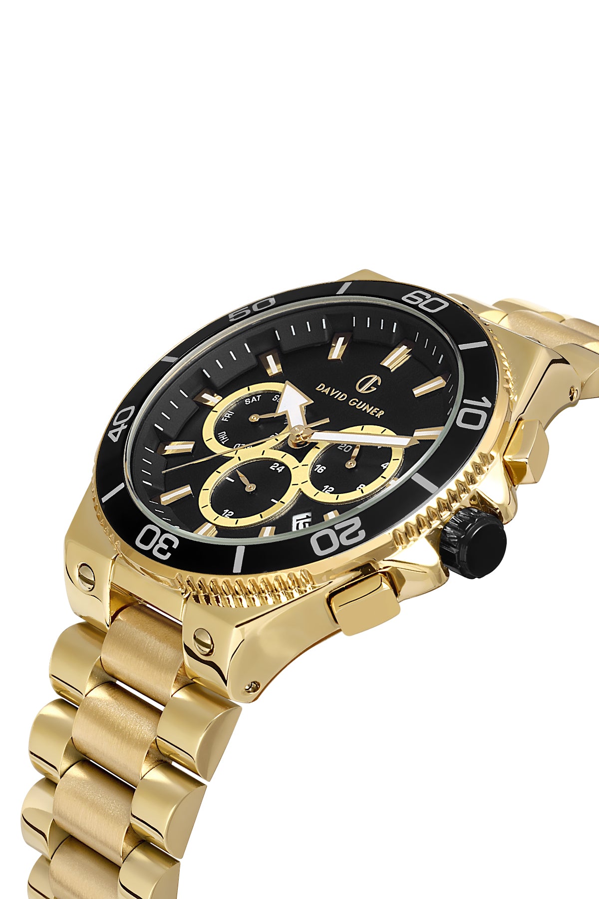 DAVID GUNER Siyah Kadranlı Sarı Kaplamalı Multifonksiyonlu Erkek Kol Saati - DG-8654GA-B2