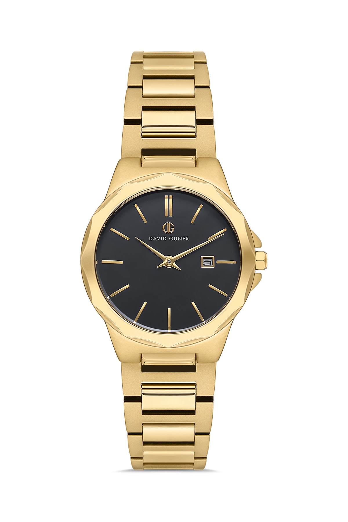 DAVID GUNER Women's Watch with Black Dial and Yellow Coated Calendar