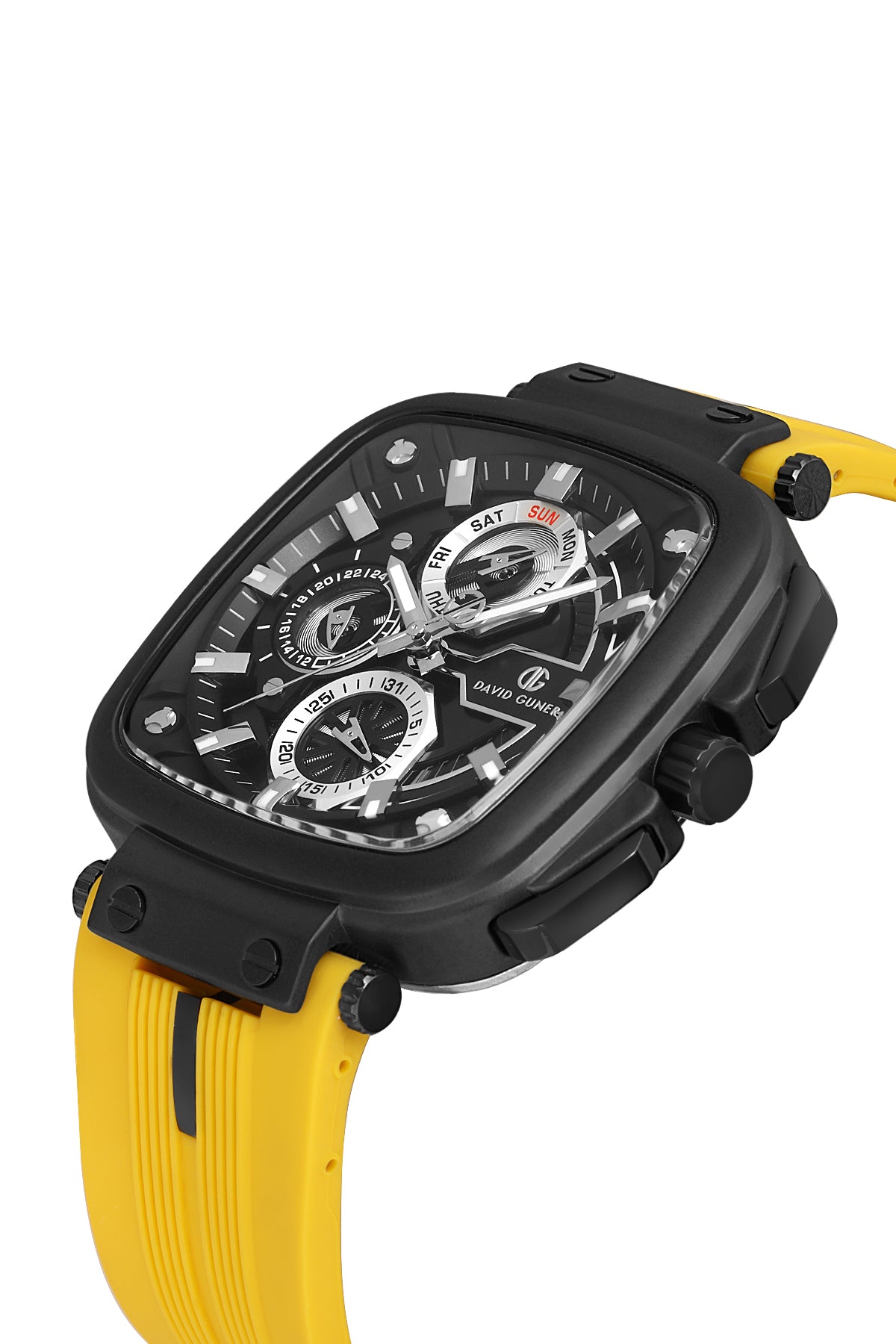DAVID GUNER Siyah Kadranlı Sarı Kayışlı Kare Erkek Kol Saati - DG-8500GD-ZR2