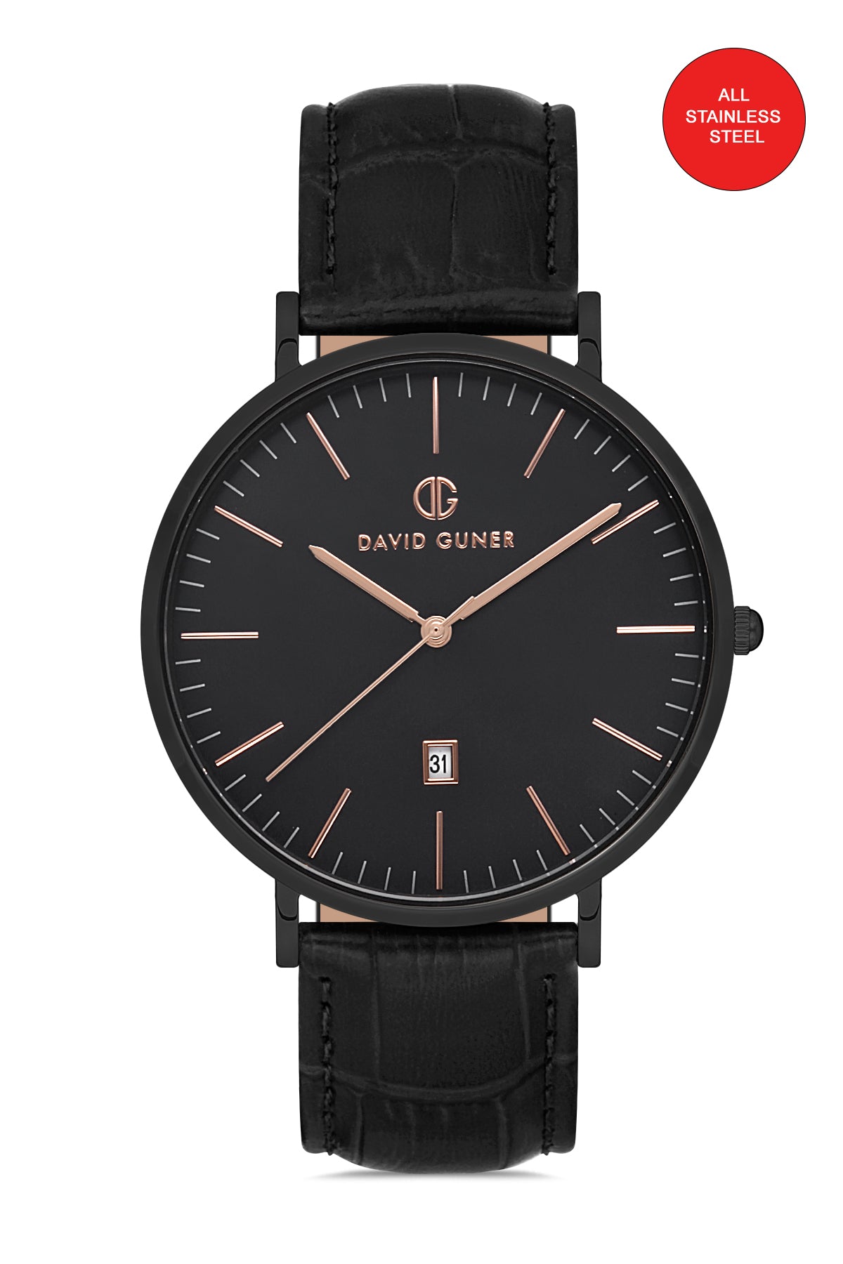 DAVID GUNER Siyah Kadranlı Siyah Kaplamalı Erkek Deri Kol Saati - DG-8074GB-G2