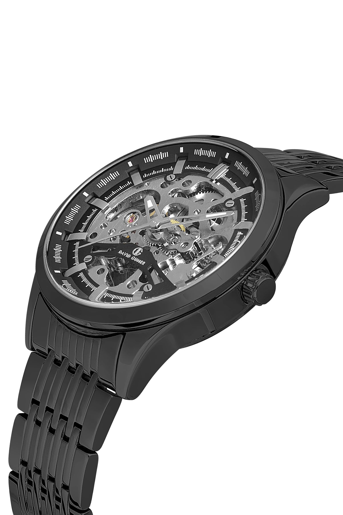 DAVID GUNER Black Dial, Black Coated Automatic Function Men's Watch