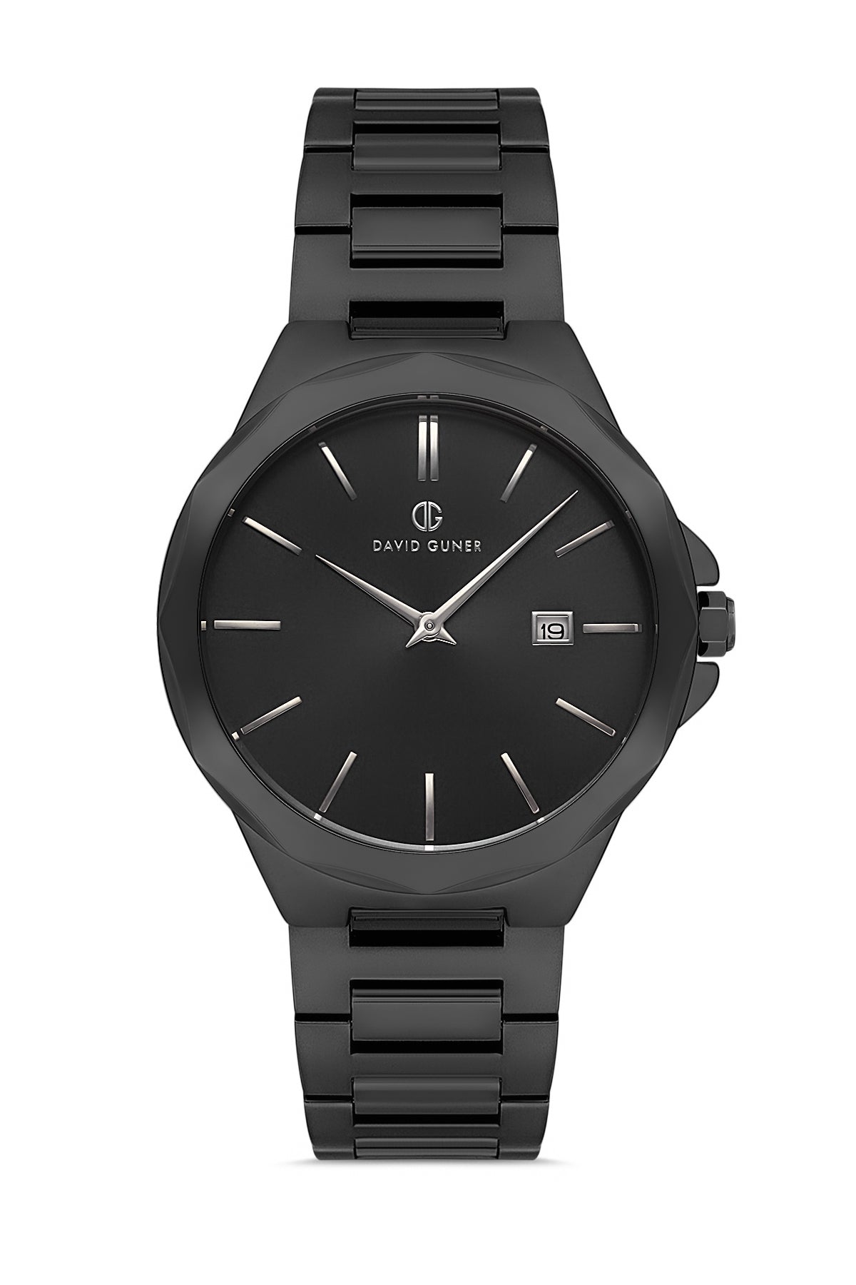DAVID GUNER Men's Watch with Black Dial and Black Coated Calendar
