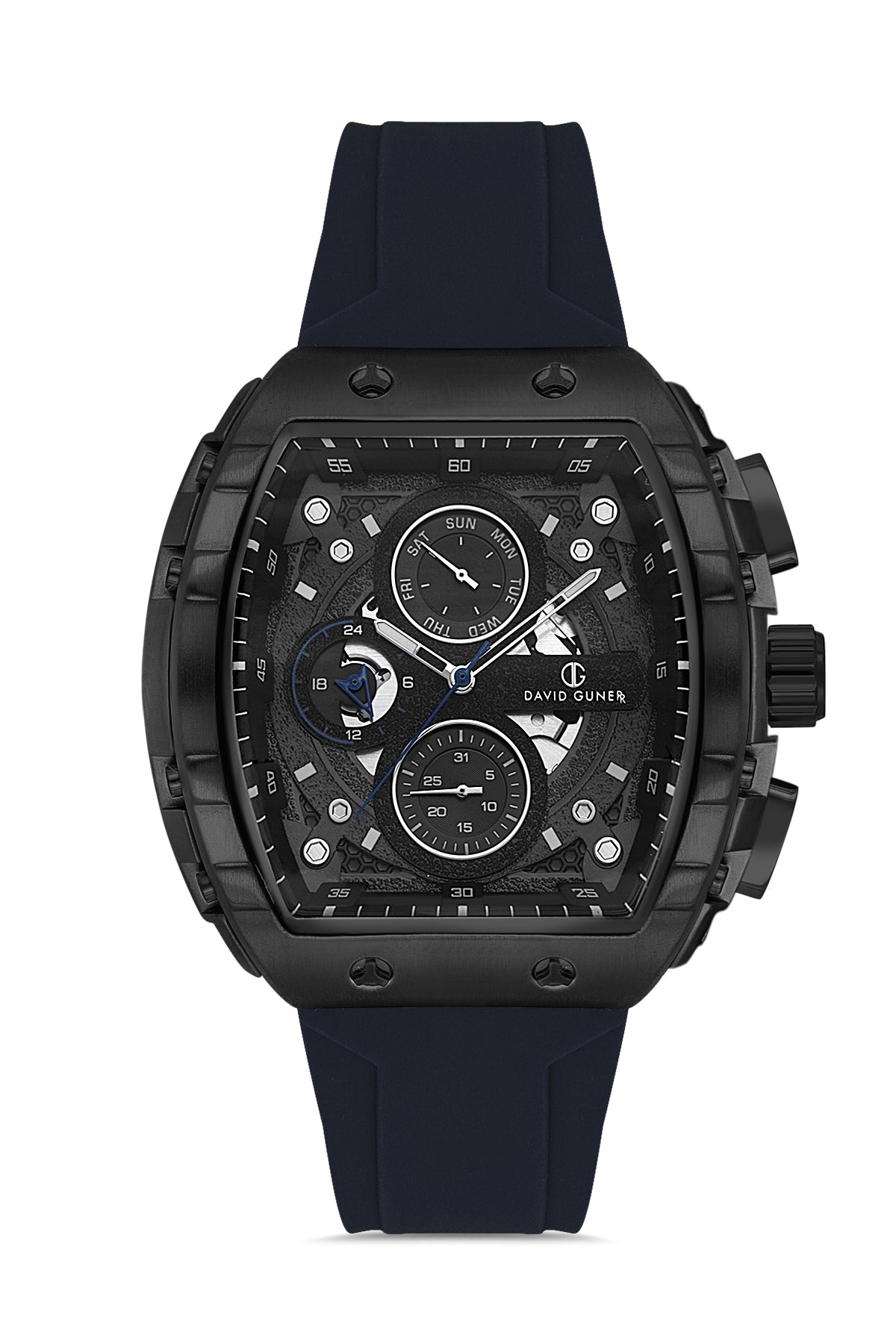 DAVID GUNER Siyah Kadranlı ve Mavi Kayışlı Multi Fonksiyonlu Erkek Kol Saati