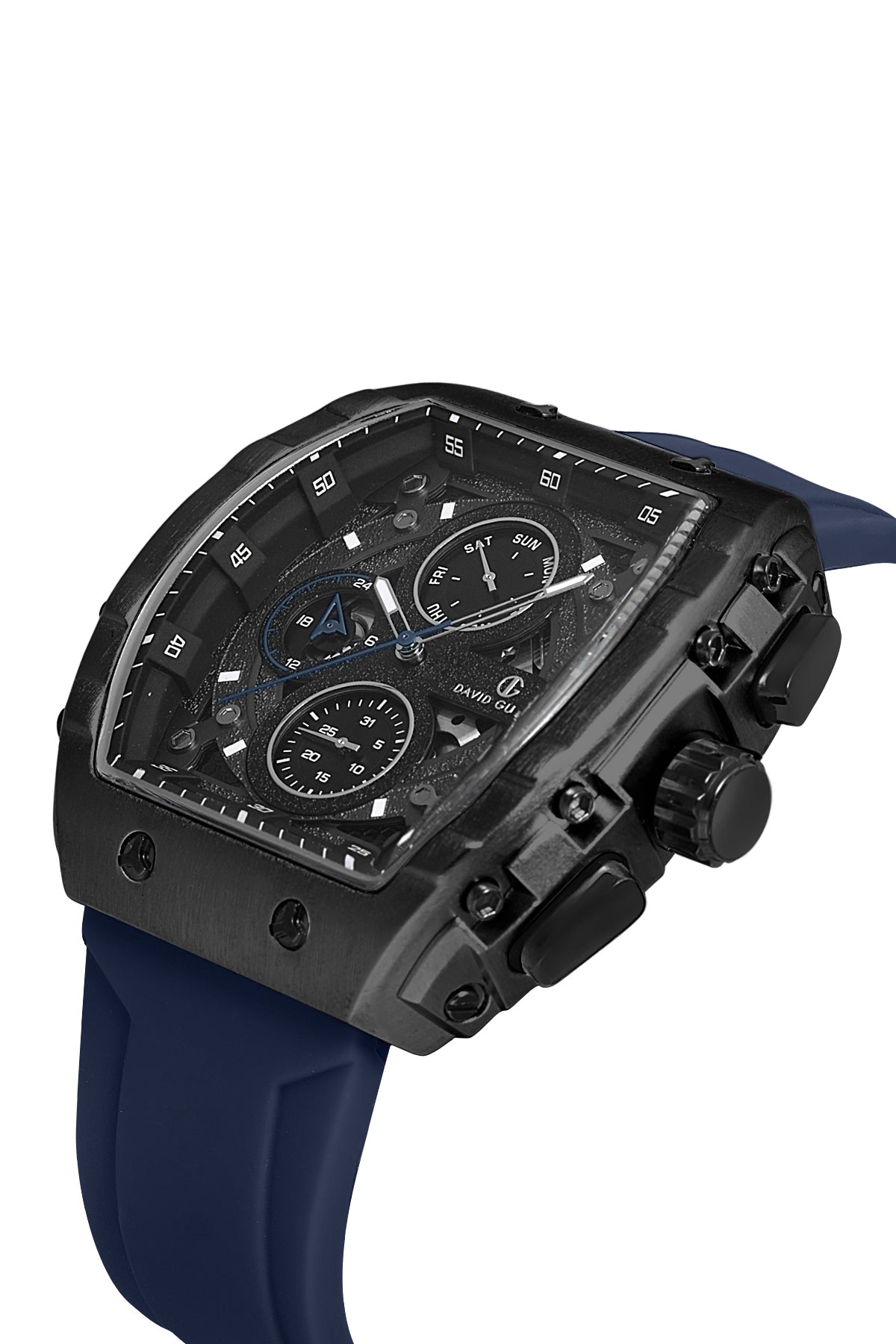 DAVID GUNER Siyah Kadranlı ve Mavi Kayışlı Multi Fonksiyonlu Erkek Kol Saati