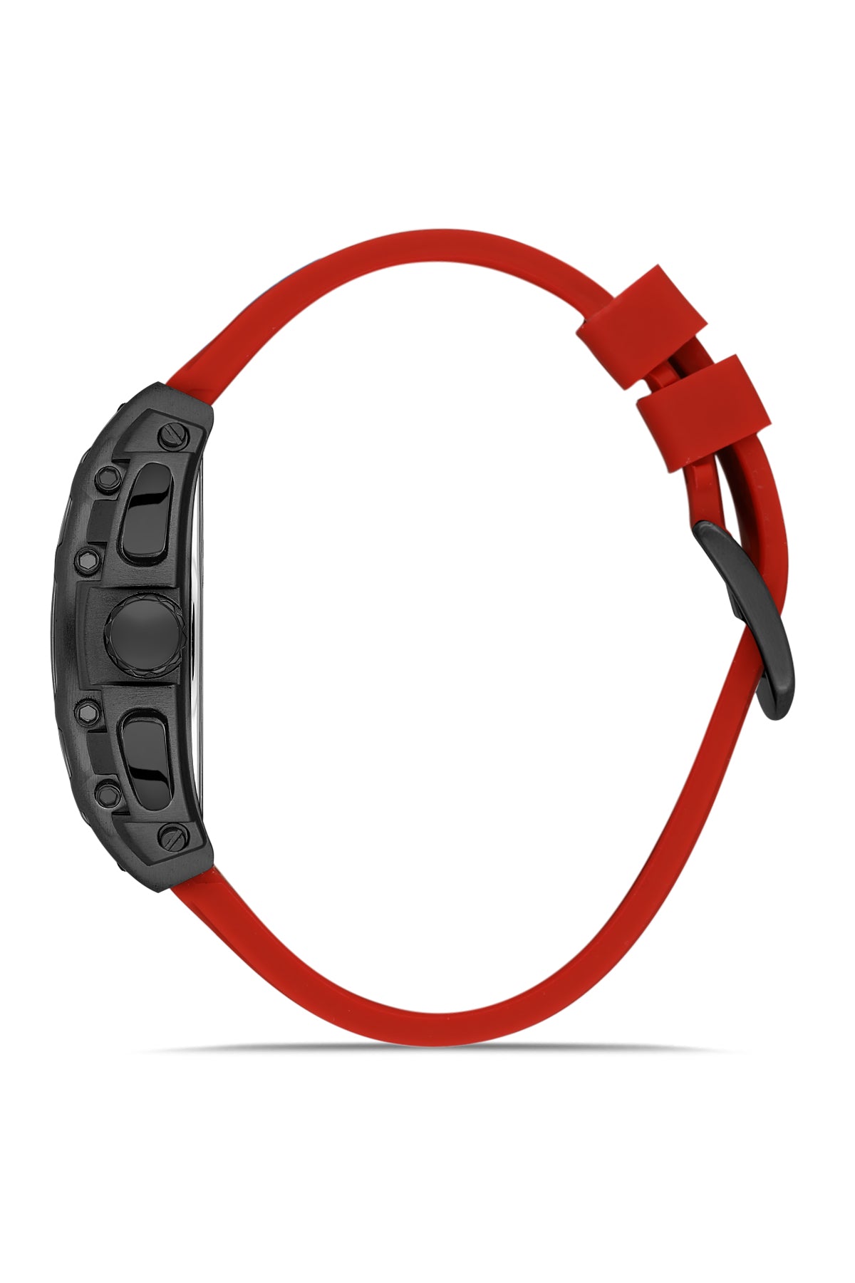 DAVID GUNER Siyah Kadranlı ve Kırmızı Kayışlı Multi Fonksiyonlu Erkek Kol Saati