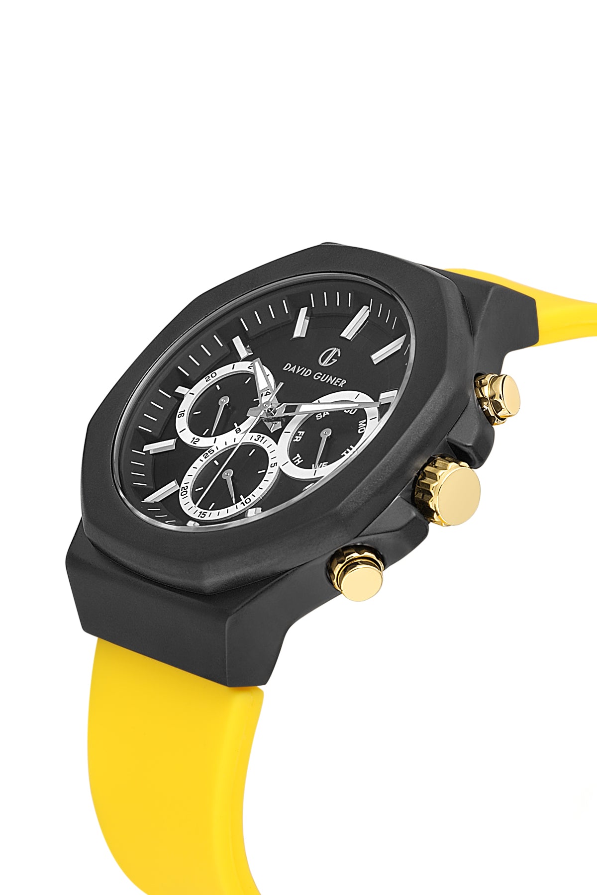 DAVID GUNER Multifunctional Men's Watch with Black Coated Yellow Silicone Band