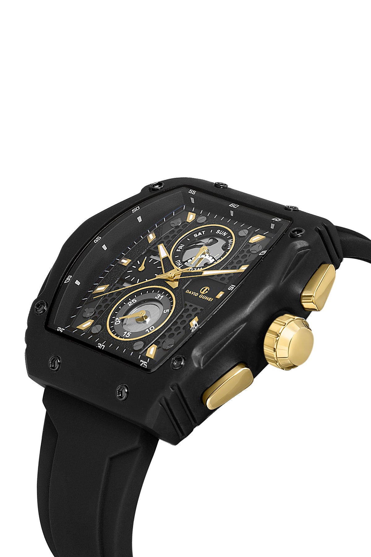 DAVID GUNER Siyah Silikon Kordonlu Siyah Kadranlı Siyah Kaplamalı Multi Fonksiyonlu Erkek Dikdörtgen Kol Saati - DG-8487GD-G2