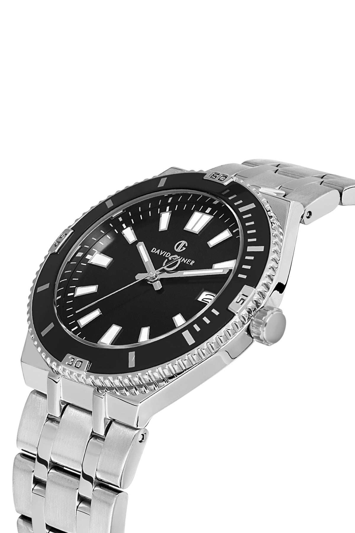DAVID GUNER Takvimli Gümüş Kaplamalı Siyah Kadranlı Erkek Kol Saati - DG-8418GA-A2