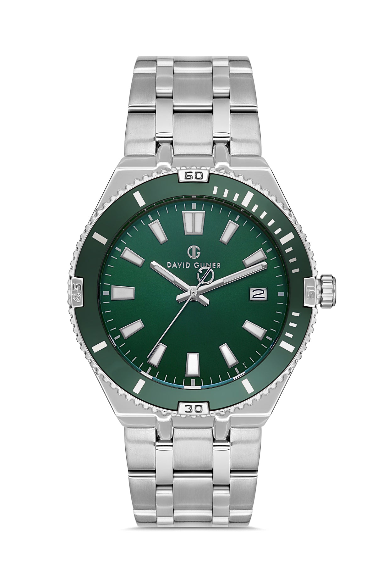 DAVID GUNER Takvimli Gümüş Kaplamalı Yeşil Kadranlı Erkek Kol Saati - DG-8418GA-A10