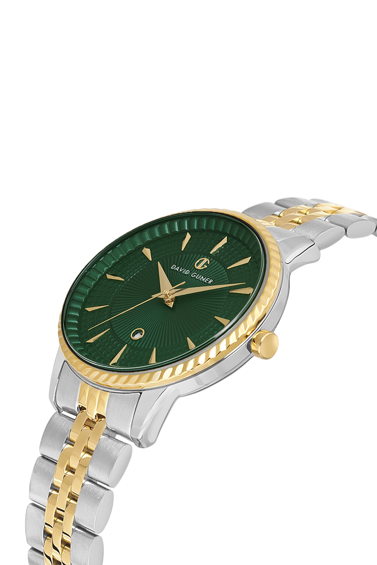 DAVID GUNER Takvimli Sarı Gümüş Kaplamalı Yeşil Kadranlı Kadın Kol Saati - DG-8680LA-D10