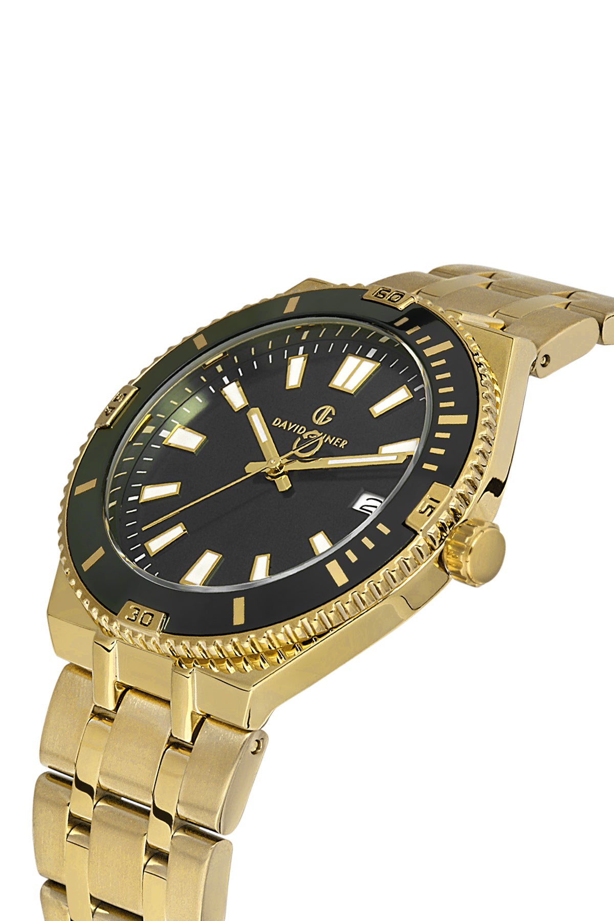 DAVID GUNER Takvimli Sarı Kaplamalı Siyah Kadranlı Erkek Kol Saati - DG-8418GA-B2