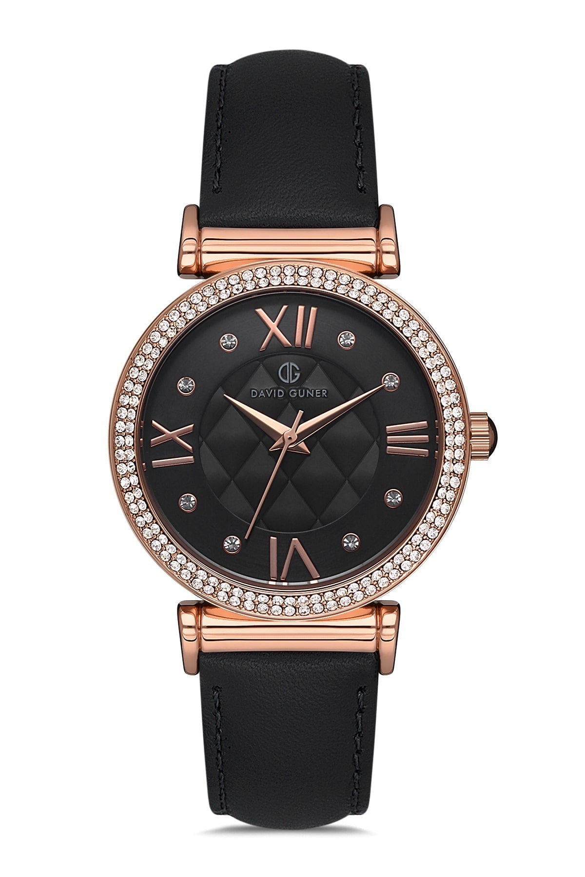 DAVID GUNER Stone Rose Coated Leather Band Women's Watch