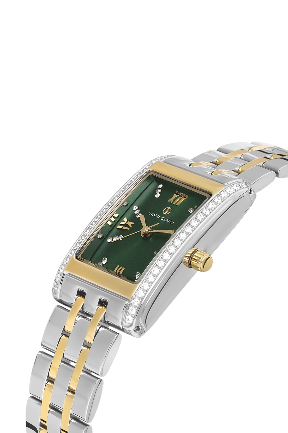 DAVID GUNER Taşlı Sarı Gümüş Kaplamalı Yeşil Kadranlı Kadın Kol Saati - DG-8663LA-D10