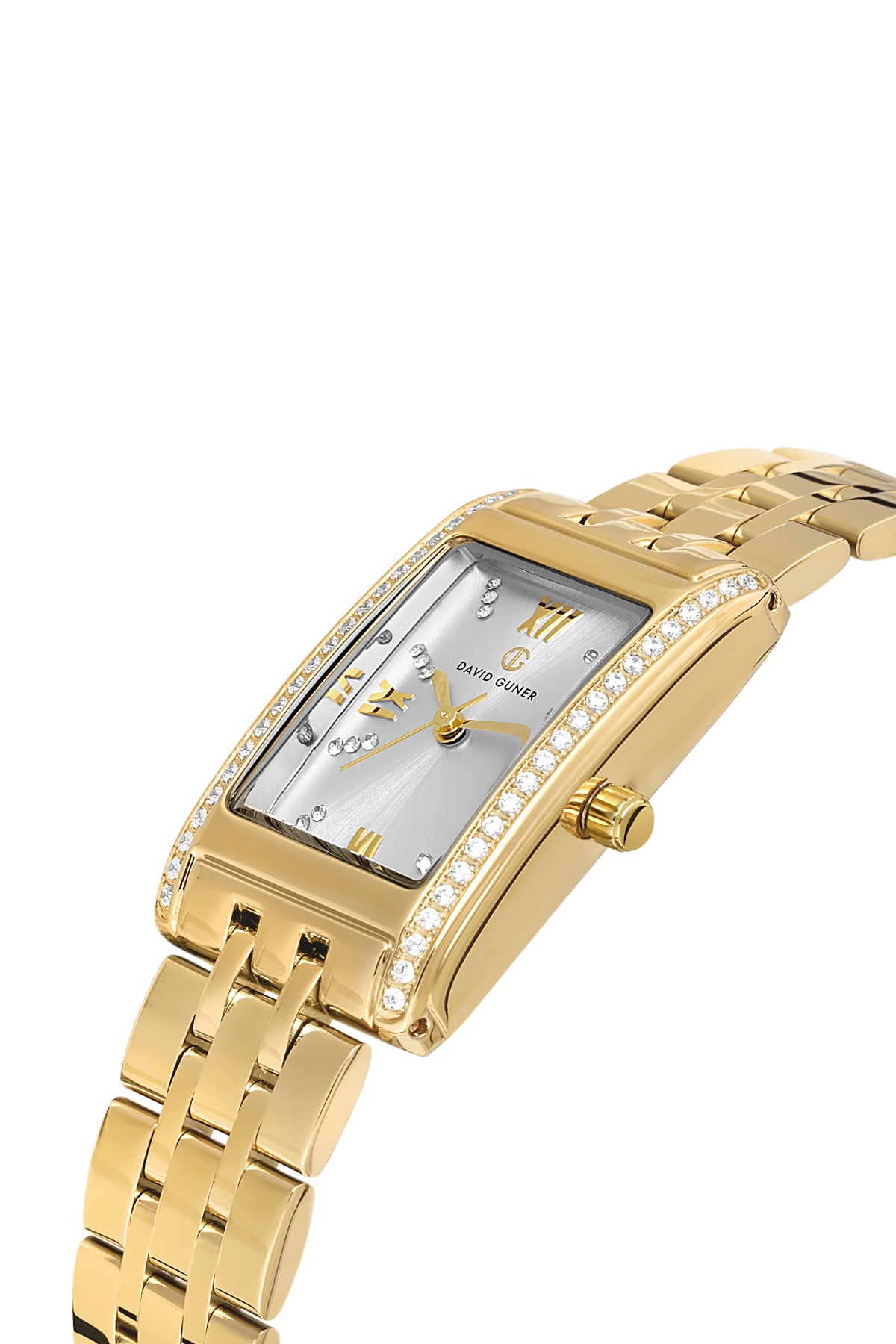 DAVID GUNER Taşlı Sarı Kaplamalı Gümüş Kadranlı Kadın Kol Saati - DG-8663LA-B1