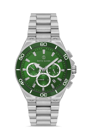 DAVID GUNER Yeşil Kadranlı Gümüş Kaplamalı Multifonksiyonlu Erkek Kol Saati - DG-8654GA-A10