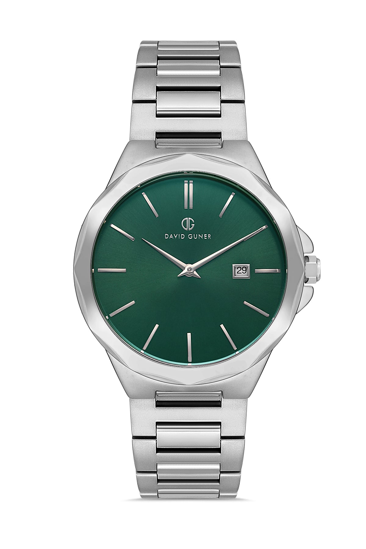 DAVID GUNER Green Dial Silver Plating Calendar Men's Watch