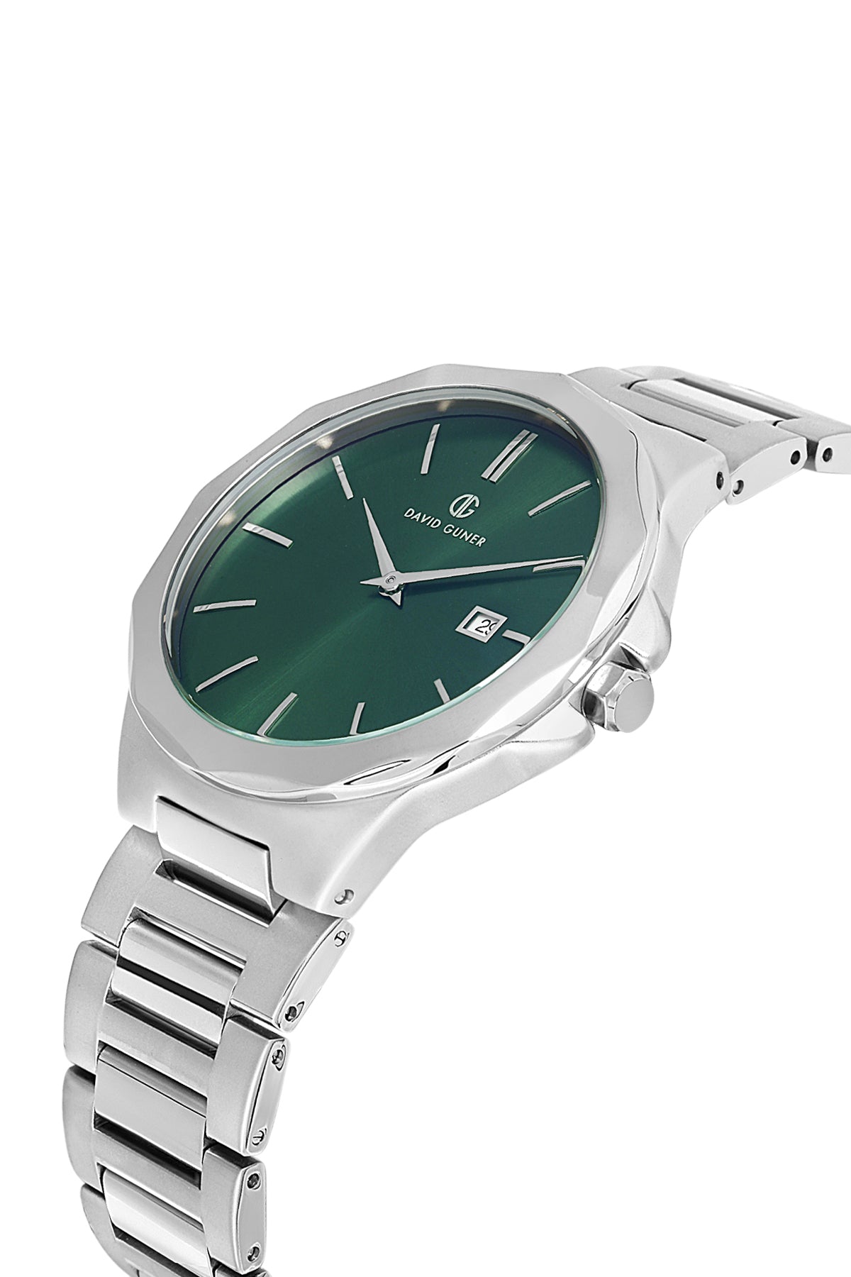 DAVID GUNER Green Dial Silver Plating Calendar Men's Watch