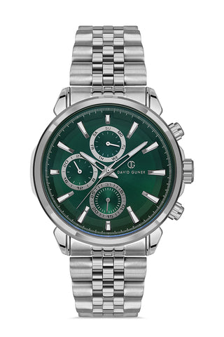DAVID GUNER Yeşil Kadranlı Gümüş Paslanmaz Masif Çelik Erkek Kol Saati - DG-8401GA-A10