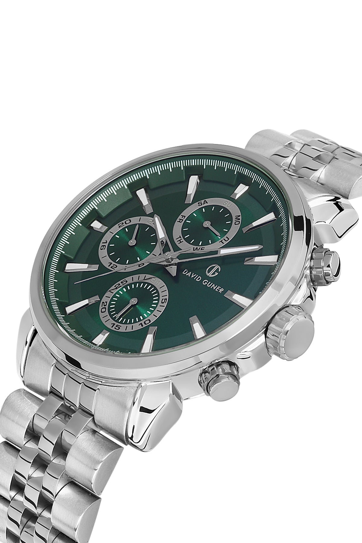 DAVID GUNER Yeşil Kadranlı Gümüş Paslanmaz Masif Çelik Erkek Kol Saati - DG-8401GA-A10