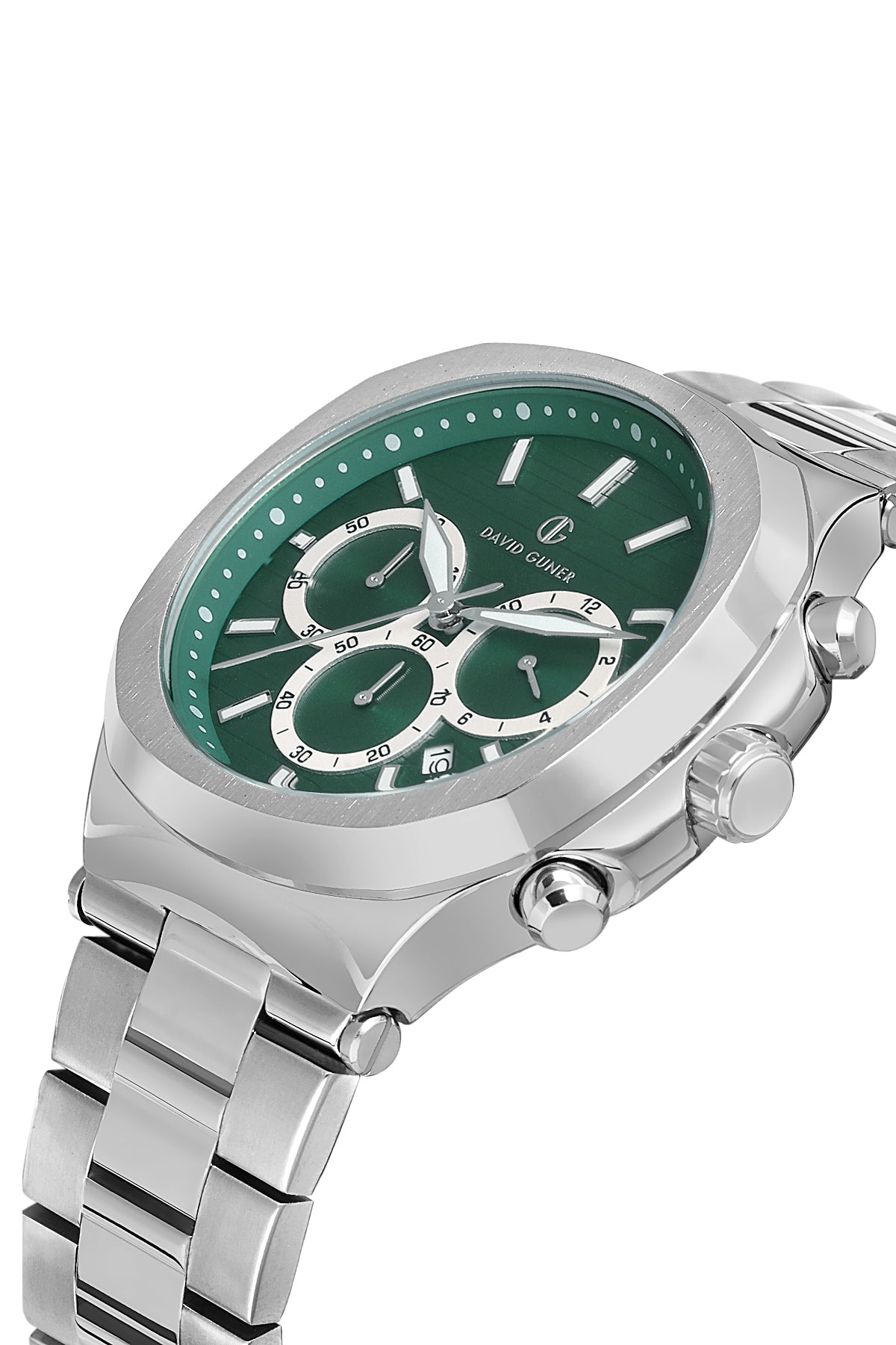 DAVID GUNER Yeşil Kadranlı Gümüş Paslanmaz Masif Çelik Erkek Kol Saati - DG-8522GA-A10
