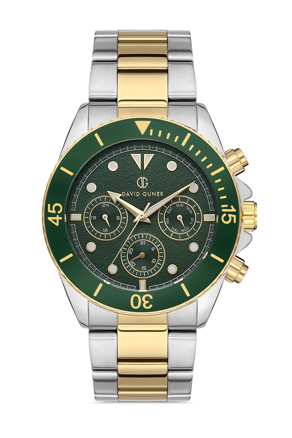 DAVID GUNER Yeşil Kadranlı Sarı - Beyaz Kaplamalı Erkek Kol Saati - DG-8252GA-D10