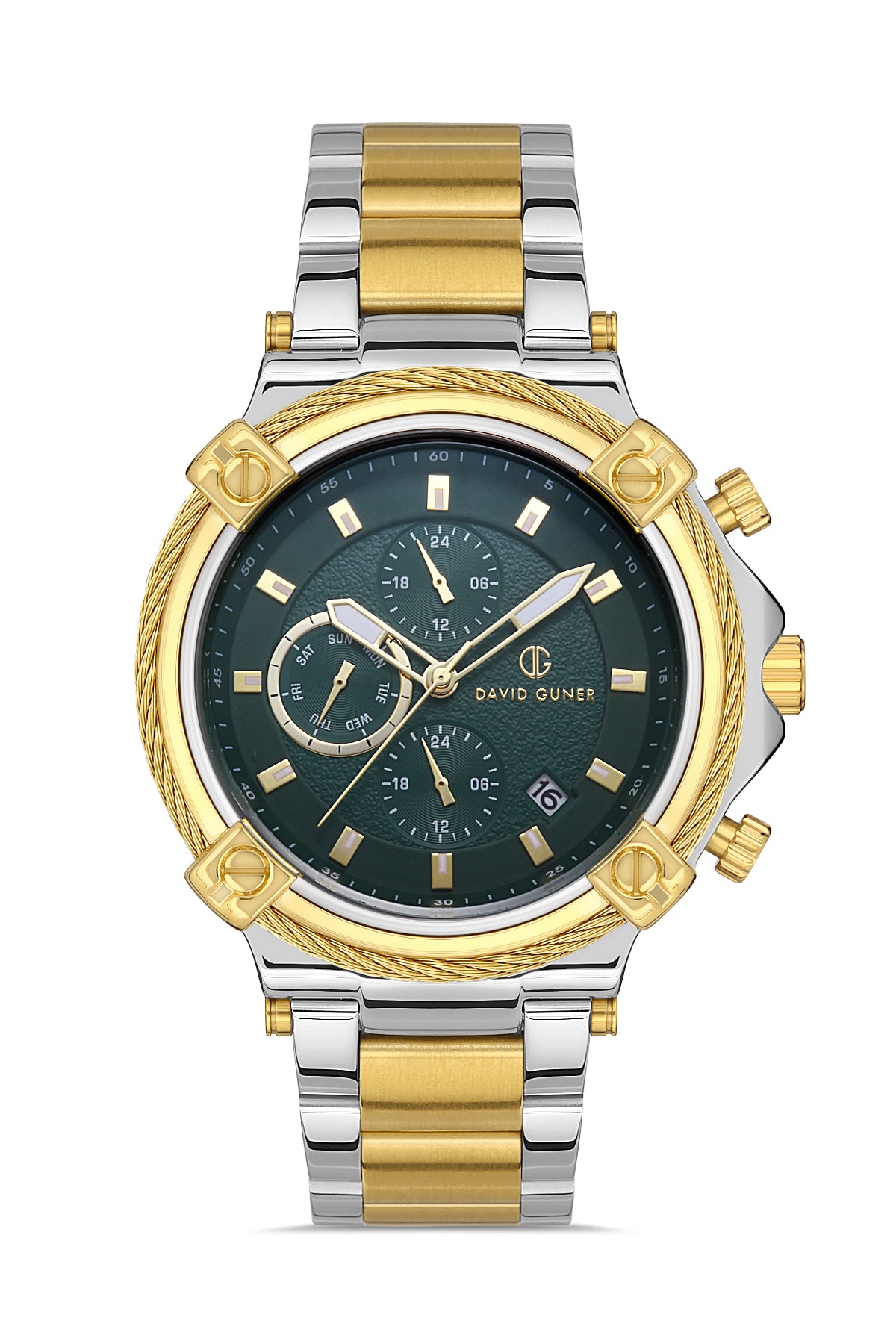 DAVID GUNER Yeşil Kadranlı Sarı Beyaz Kaplamalı Erkek Kol Saati - DG-8088GA-D10