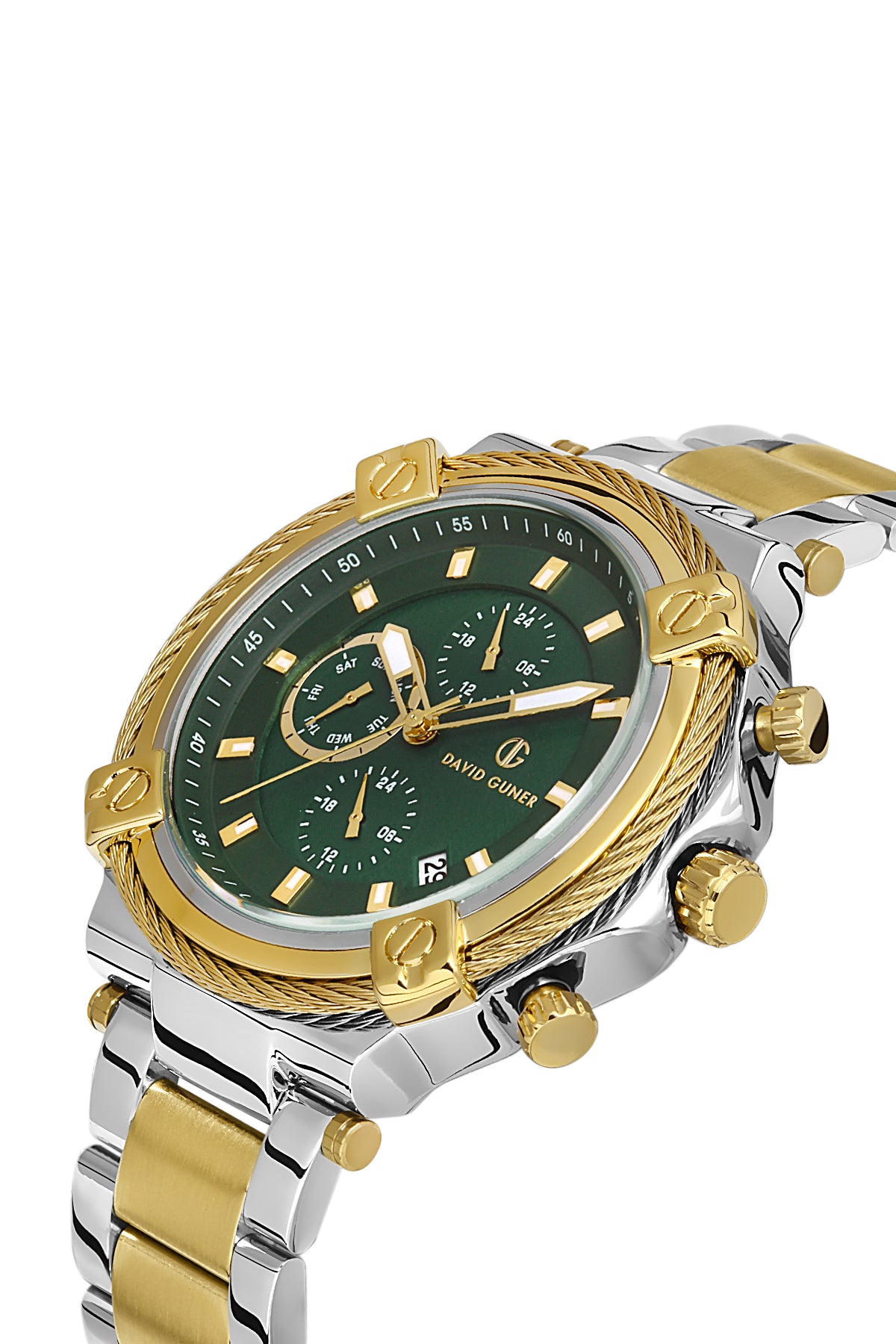 DAVID GUNER Yeşil Kadranlı Sarı Beyaz Kaplamalı Erkek Kol Saati - DG-8088GA-D10