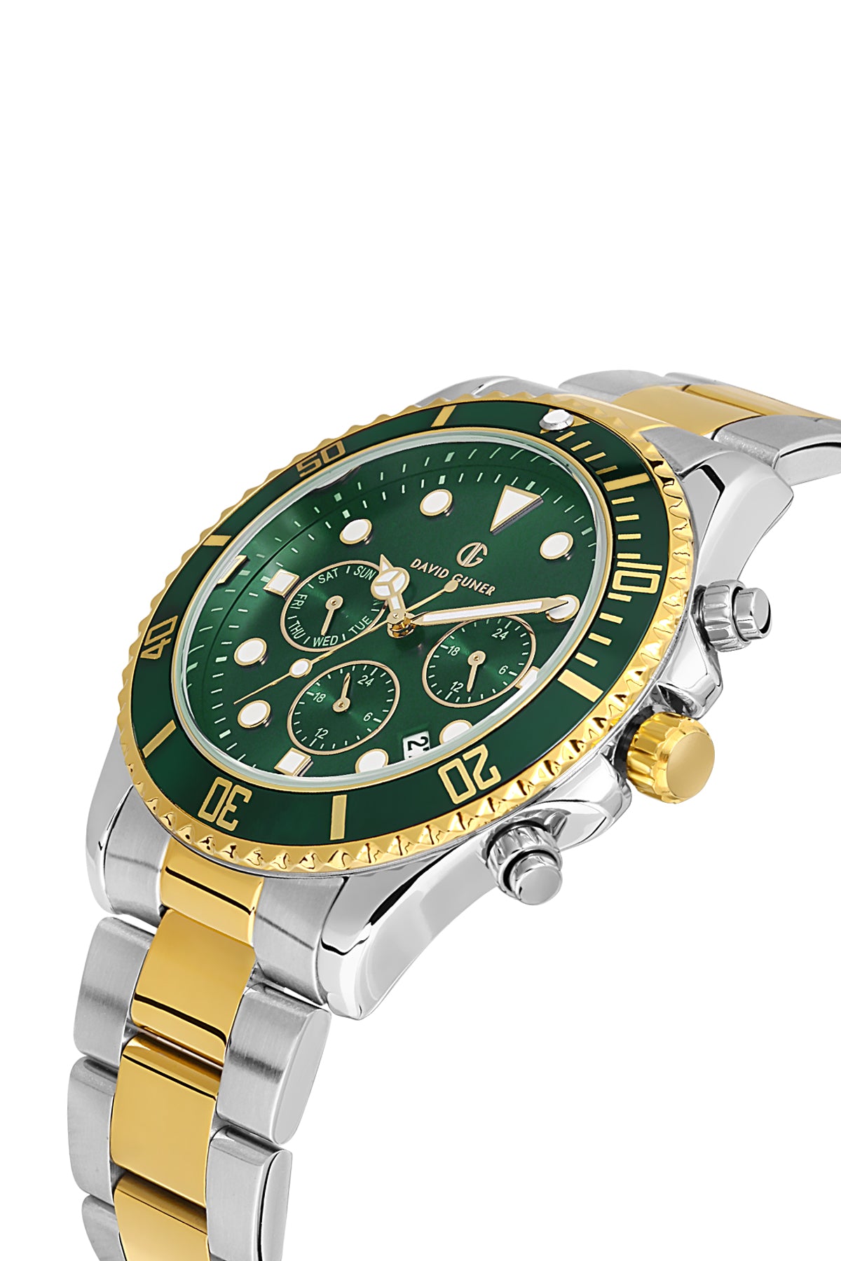 DAVID GUNER Yeşil Kadranlı Sarı Beyaz Kaplamalı Multifonksiyonlu Erkek Kol Saati - DG-8475GA-D10