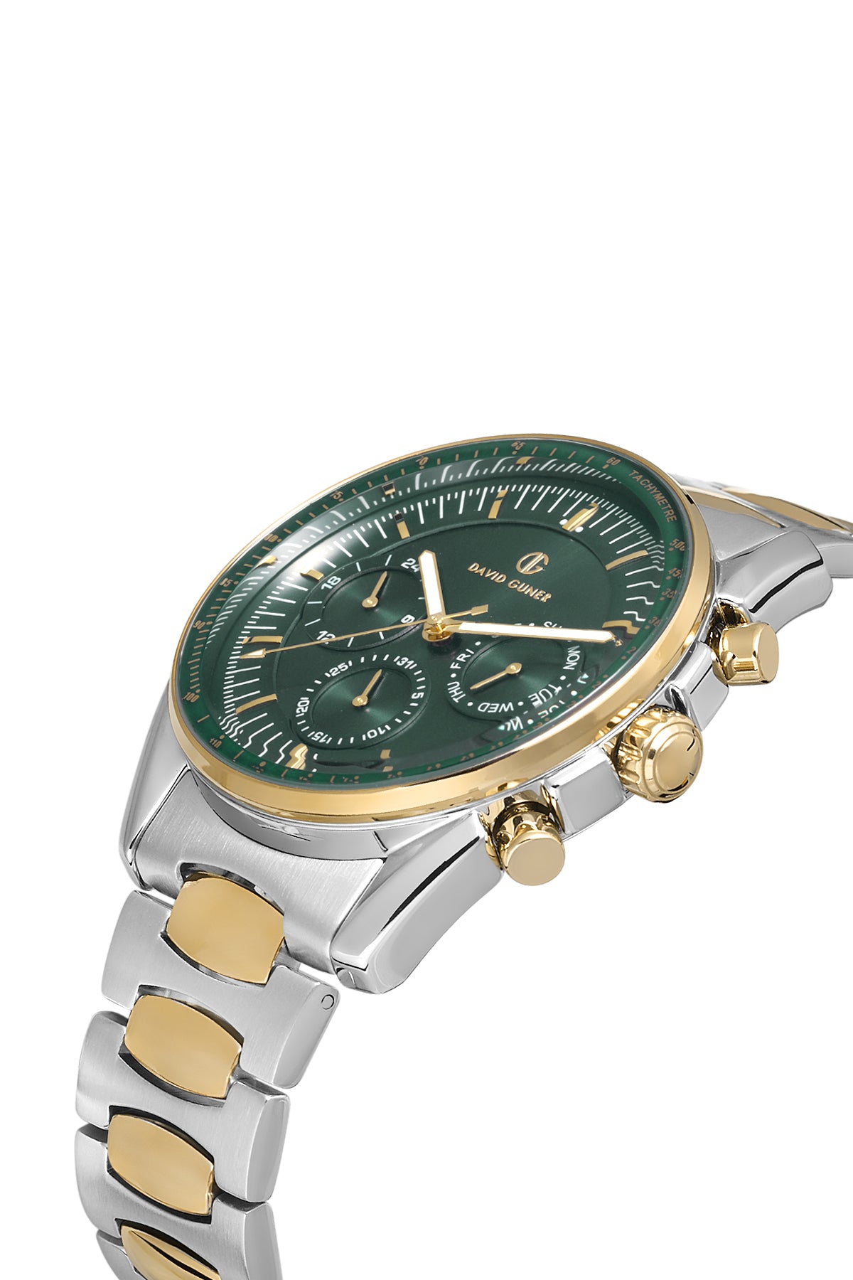 DAVID GUNER Yeşil Kadranlı Sarı Gümüş Kaplamalı Multifonksiyonlu Erkek Kol Saati - DG-8670GA-D10