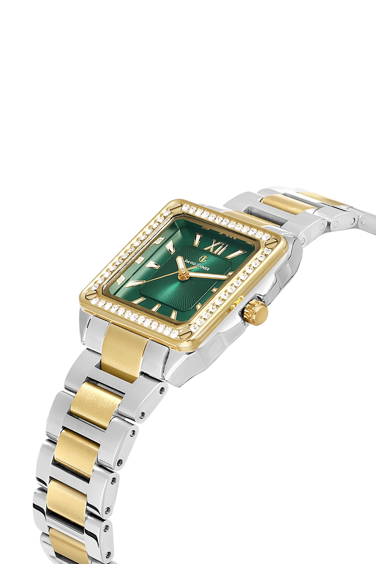 DAVID GUNER Yeşil Kadranlı Sarı Gümüş Kaplamalı Taşlı Kadın Kol Saati - DG-8669LA-D10