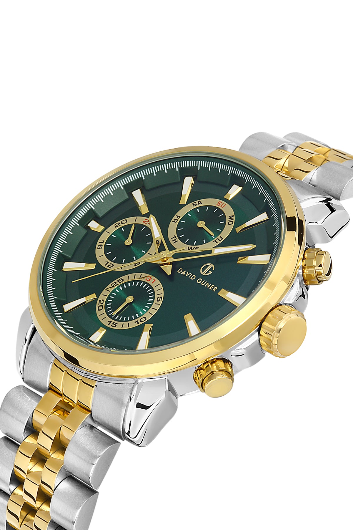 DAVID GUNER Yeşil Kadranlı Sarı-Gümüş Paslanmaz Masif Çelik Erkek Kol Saati - DG-8401GA-D10