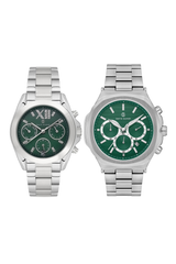 DAVID GUNER Paslanmaz Çelik Kordonlu Yeşil Kadranlı Erkek ve Kadın Çift Saati