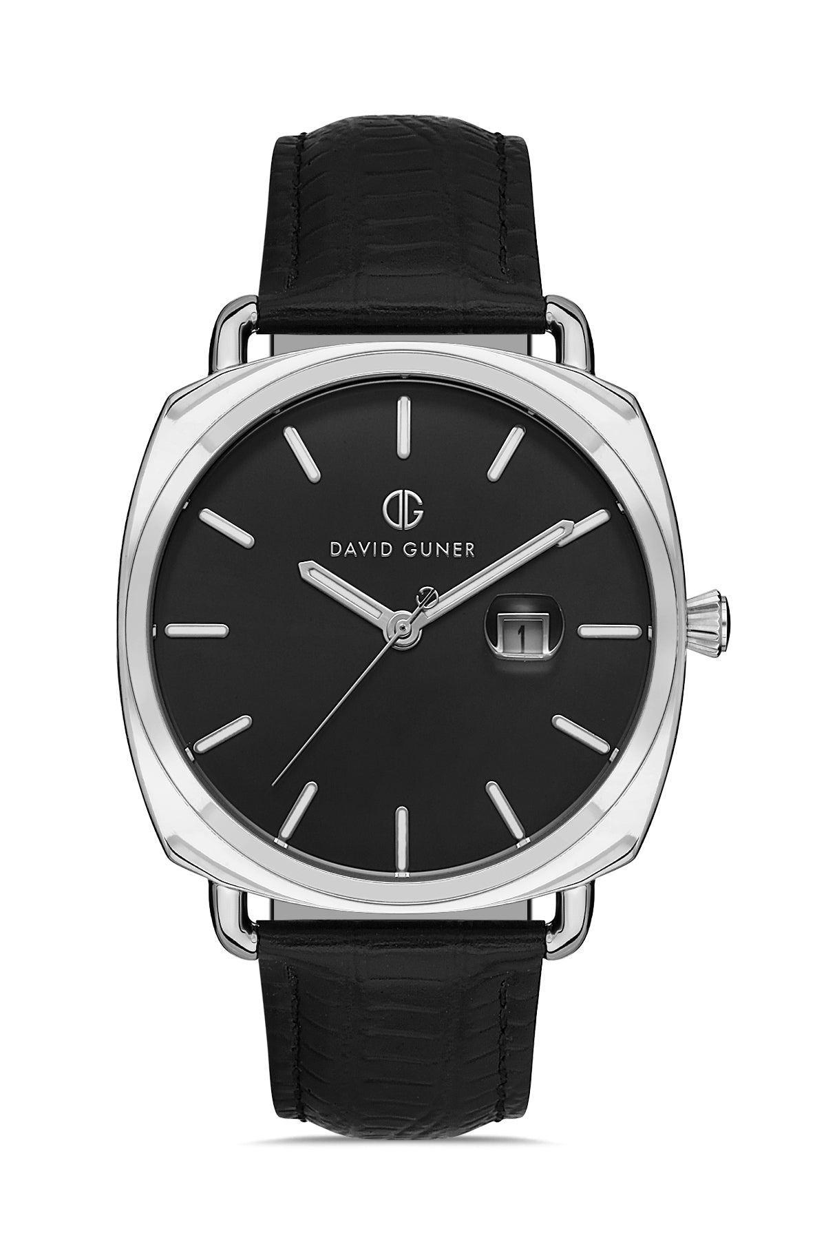 DAVID GUNER Black Dial Silver Plated Men's Wristwatch