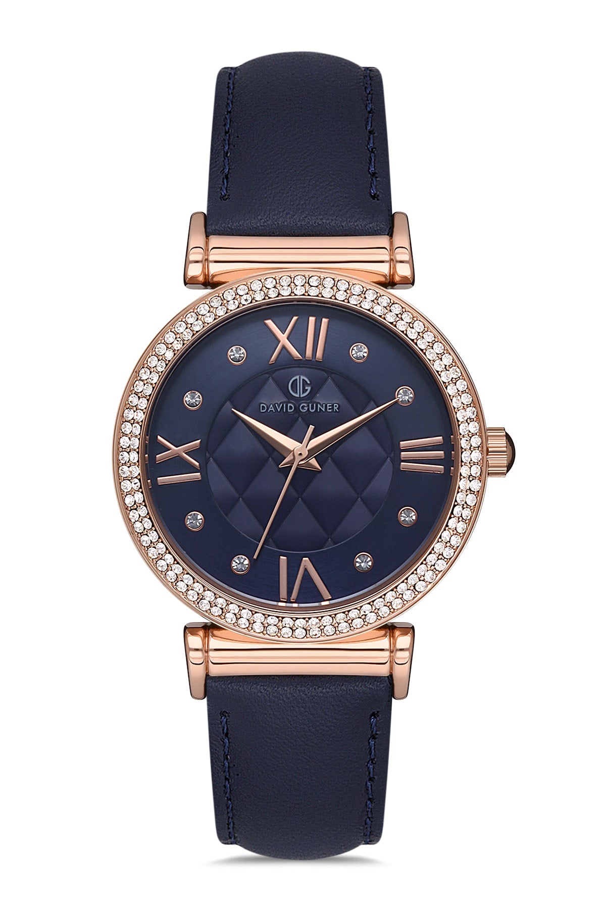 DAVID GUNER Dark Blue Leather Strap Women's Wristwatch