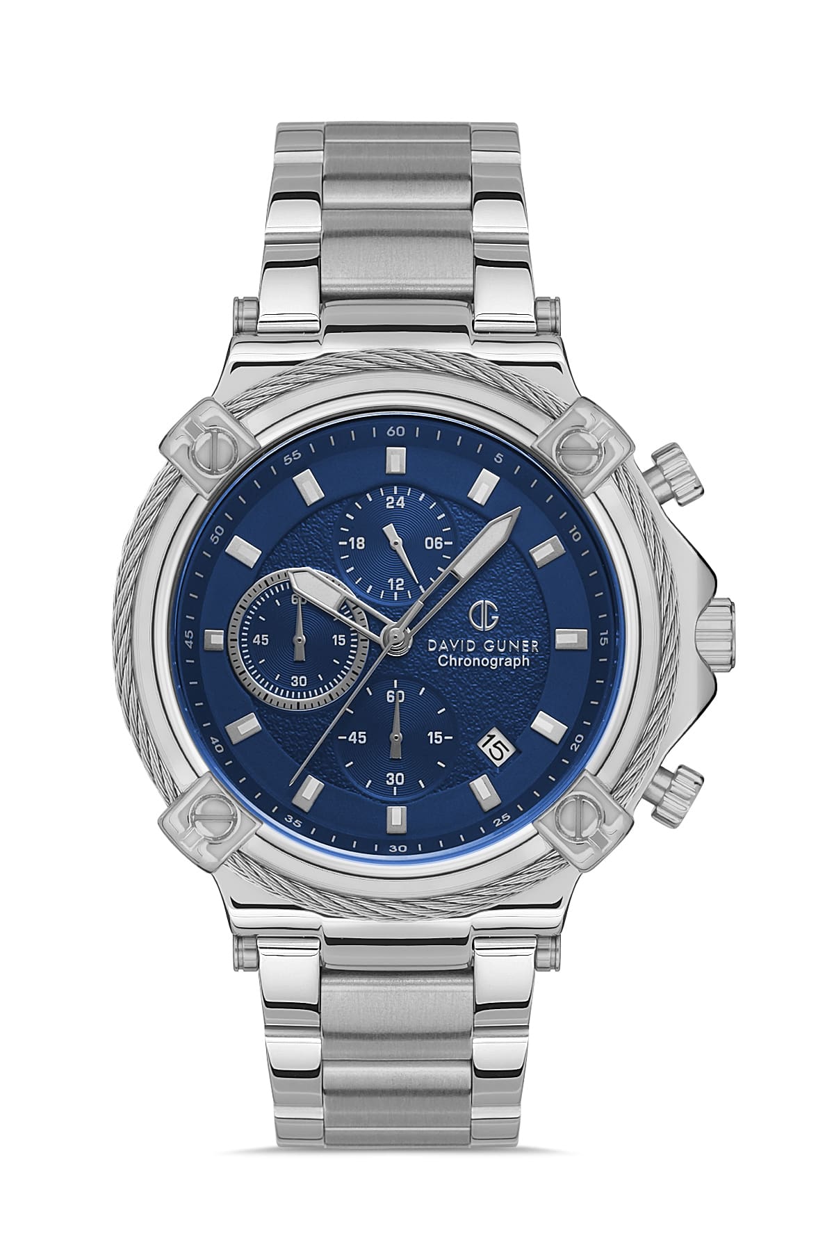 DAVID GUNER Silver Plated Blue Dial Men's Wristwatch
