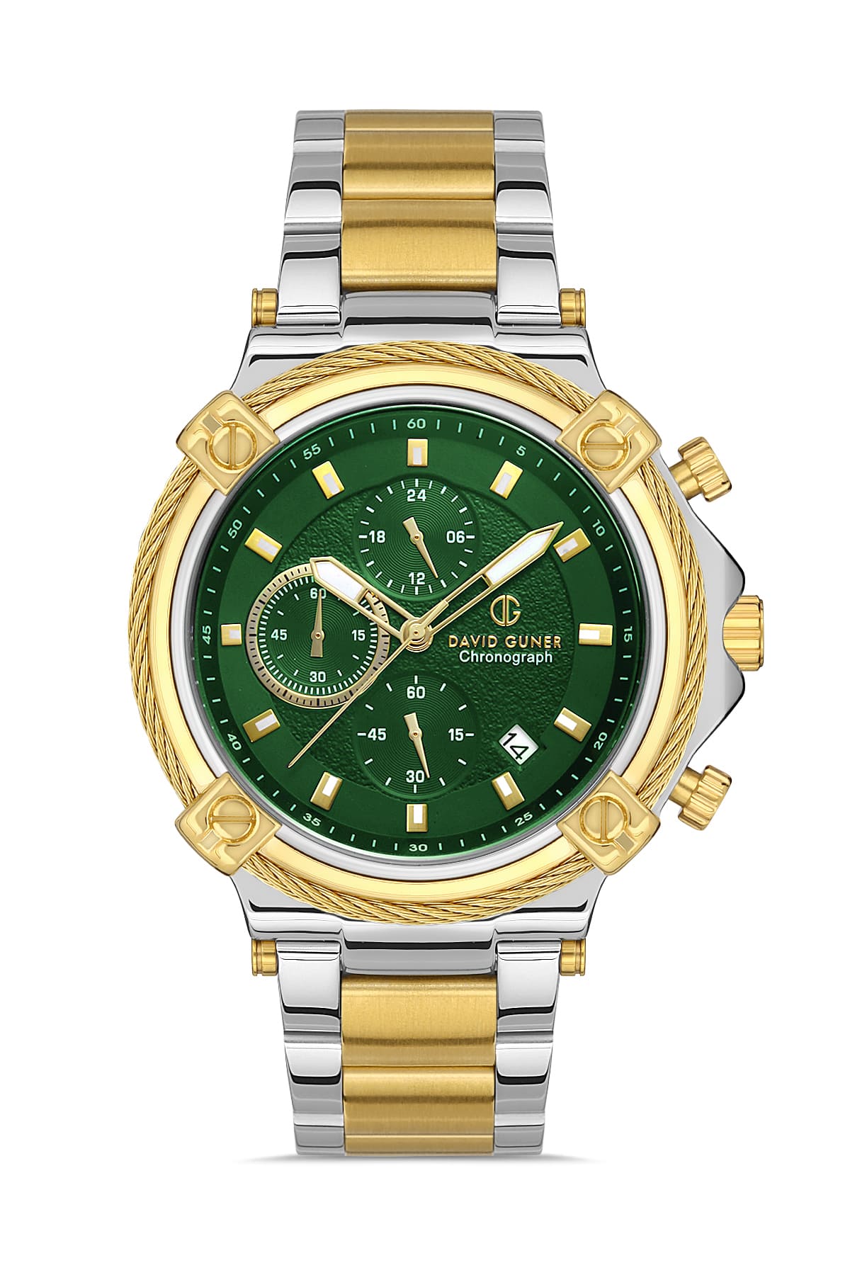 DAVID GUNER Green Dial Yellow White Coated Men's Wristwatch