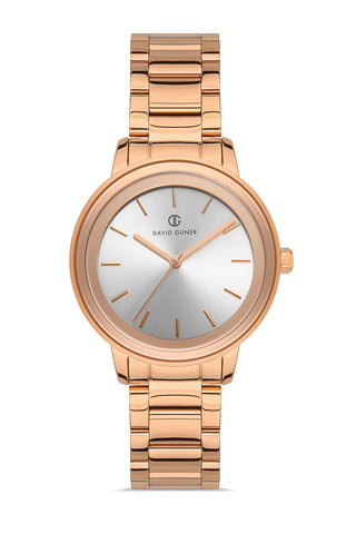 DAVID GUNER Rose Kaplamalı Gümüş Kadranlı Kadın Kol Saati - DG-8096LA-C1
